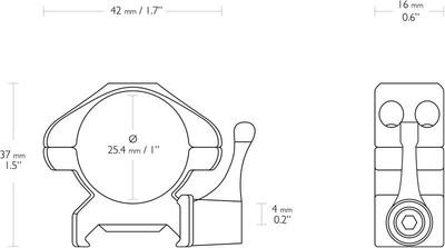 Кільця Hawke Precision Steel QD 1"(25.4) Low. Сталь. Weaver