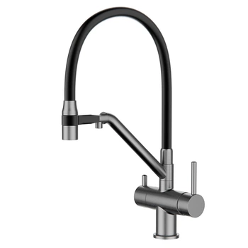 Кухонный смеситель Gappo G4398-89 графит (оружейная сталь) с подключением к фильтру