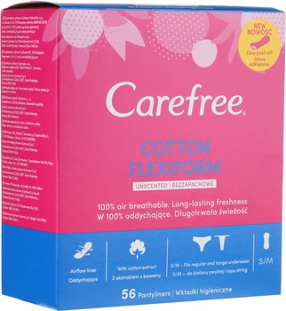 Гигиенические ежедневные гибкие прокладки без запаха, 56 шт - Carefree Cotton FlexiForm Unscented 56шт (811181-18061062)