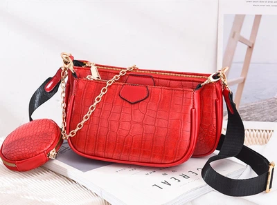 Сумка женская через плечо кросс-боди с монетницей под рептилию Красная