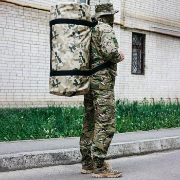 Рюкзак-сумка-баул військова, армійський баул Оксфорд 120 л тактичний баул пісочний мультикам.