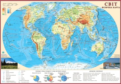 Карта мира физическая 65x45 см М 1:55 000 000 картонная (4820114951953)