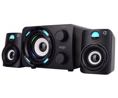 Колонки 2.1 Ergo ES-290, Black, 5 Вт + 2x3 Вт, 3.5 мм, LED підсвічування (7 кольорів), живлення від USB, 1.2 м