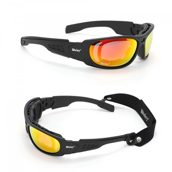 Защитные военные тактические очки с диоптриями Daisy C6 Black + 4 комплекта линз