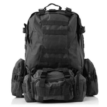 Рюкзак мужской тактический с 3 подсумками Tactical Backpack B08 Чёрный на 55 л военный туристический для охоты и рыбалки с креплением MOLLE