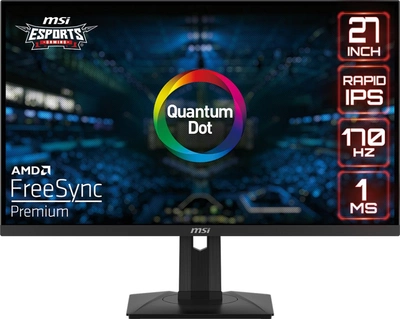 Монітор 27" MSI Gaming Quantum Dot G274QPF QD -- Rapid IPS 1ms GtG / 2K 170Hz / 8 Bit + FRC / DCI-P3 95% / DisplayHDR 400 / G-Sync Compatible / FreeSync Premium