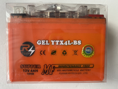 Гелевый мото аккумулятор RTECH YTX4L-BS Gel Supper MF -/+, 12V, 4Ah, 50 A, 114x71x88мм вес 1.390кг.