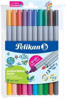 Фломастеры Pelikan Colorella Twin двухсторонние 20 цветов 10 шт (949511)