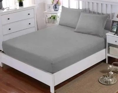 Простынь Tivolyo Home gri махровая на резинке 180*200 наволочки 2-50*70
