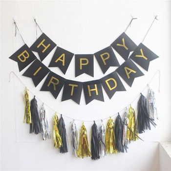 Композиція Тассел Та Розтяжка Happy Birthday | Чорний Золото
