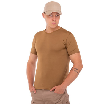 Летняя мужская футболка компрессионная тактическая Jian 9193 размер 3XL (54-56) Хаки (Бежевая) материал сoolmax