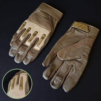 Тактичні рукавички із закритими пальцями Рукавички для військових TACTICAL Поліестер Кожзам Хакі (BC-8795) XL