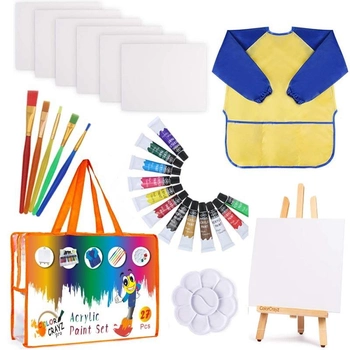 Детский Художественный Подарочный Набор для Рисования и Творчества Acrylic Paint Set с Мольбертом, Кистями и Акриловыми Красками, 27 шт в комплекте (YJ-KP4A321)