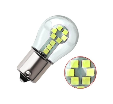 Светодиодная лампа с цоколем 1156 BA15s P21W 18SMD 3030 12V Белый свет, стеклянная колба (11326)