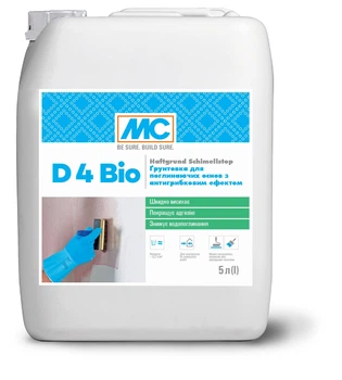 Грунтовка для впитывающих оснований с антигрибковым эффектом D4 Bio, канистра 5л (для внутренних и наружных работ)