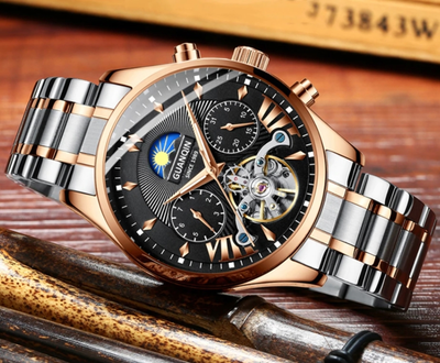 Мужские классические часы наручные Guanquin Prestige Gold (14869)