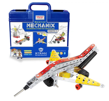 Металлический конструктор с электромотором в пластиковом кейсе «Mechanix Robotix №3» (215 элм/8 мод)