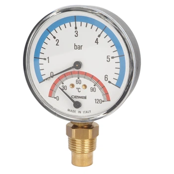Термоманометр 0-120°C, 0-6 бар, Ø80, нижнє підкл. клапан 1/2", Cewal
