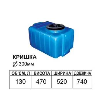 Емкость прямоугольная горизонтальная пластиковая ODкв 130 л