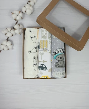 Набор пеленок для новорожденных: непромокаемые и фланелевые a.l.babybox Машины в желтом городе Разноцветный