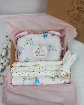 Набор пеленок для новорожденных a.l.babybox Зайка с мамой и Горох цветной Розовые