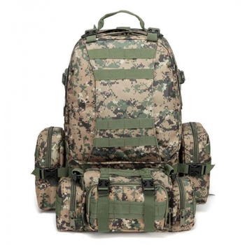 Рюкзак тактичний чоловічий з 3 підсумками Tactical Backpack B08 Піксель на 55 л військовий туристичний для полювання та риболовлі з кріпленням MOLLE