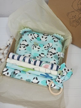 Набор пеленок для новорожденных a.l.babybox Панды в листьях Мятный
