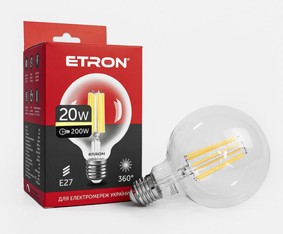 Світлодіодна філаментна лампа ETRON Filament G95 20W E27 3000K прозора