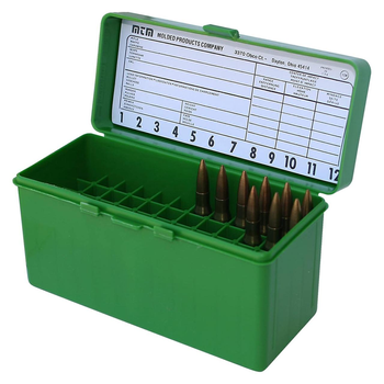 Коробка для патронов MTM RM-60, на 60 патронов кал. 22-250 Rem; 243 Win; 7.62x39, 308 Win, Цвет – зеленый