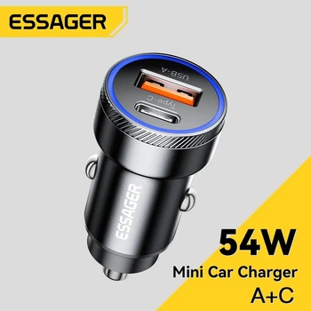 Автомобільний зарядний пристрій Essager Type-c 36w+ USB qc 3.0 18w Metall (54W)