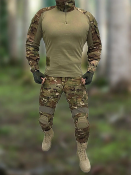 Тактический костюм ВСУ Multicam Штурмовая боевая форма рубашка с длинным рукавом и брюки с наколенниками Мультикам, размер L