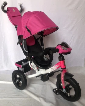 Велосипед трёхколёсный Best Trike 3390 - 47-204 интерактивная панель на руле с USB, пульт управления, надувные колеса | Велосипед коляска с родительской ручкой