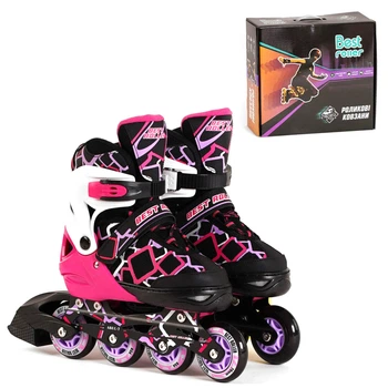 Детские раздвижные ролики Best Roller 3654-М, размер 32,5-36, колеса PU, Черно-сиренево-фиолетовые