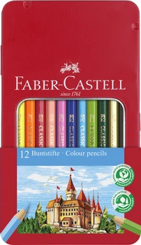 Кольорові олівці Faber-Castell у металевому пеналі 12 шт (4005401158011)