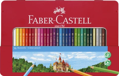 Кольорові олівці Faber-Castell 36 кольорів у металевому пеналі (8991761324011)