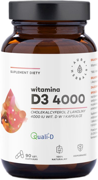 Харчова добавка Aura Herbals Вітамін D3 4000 90 капсул з ланоліном (5902479612867)
