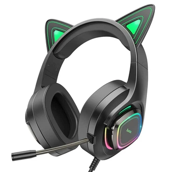 Навушники ігрові з вушками HOCO Cute cat luminous W107 RGB чорний