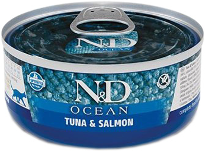 Вологий корм для дорослих кішок Farmina n&d cat океанський тунець та лосось 70г (8606014102031)