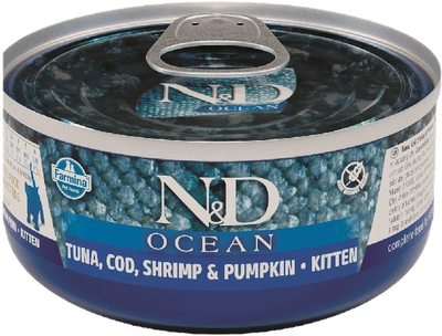 Вологий корм для вагітних кішок і кошенят Farmina n&d cat океанський тунець, тріска, креветки та гарбуз 70г (8606014102918)