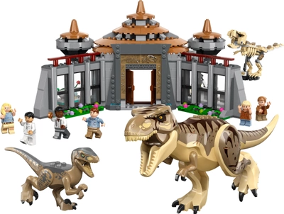 Zestaw klocków Lego Centrum dla odwiedzających: atak tyranozaura i raptora 693 elementy (76961)