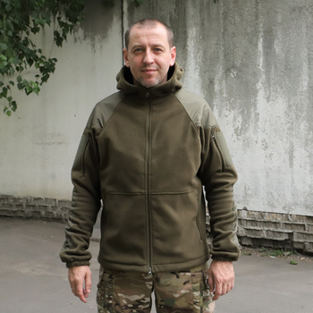 Флісова тактична куртка з капюшоном Шерман олива розмір 60 (926)