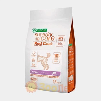 Сухой корм Nature's Protection Superior Care Red Coat Grain Free Junior Small Breeds для молодых собак малых пород с рыжей шерстью, с лососем, 1,5 кг