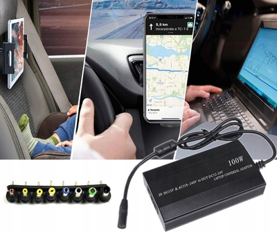 Блок живлення для ноутбука в автомобіль 100 Вт 12-24В 230В + USB (00026F2)