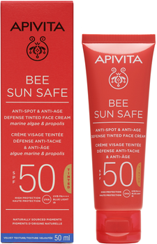 Сонцезахисний крем для обличчя Apivita Bee Sun Safe SPF50 З відтінком Проти пігментних плям для захисту від старіння 50 мл (5201279080198)