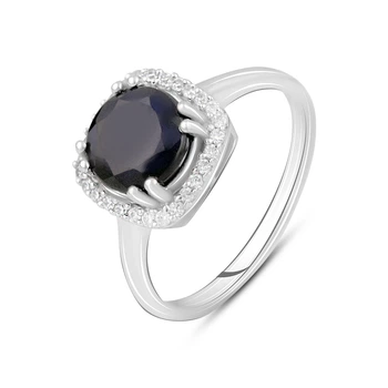 Серебряное кольцо с натуральным сапфиром 1.79ct, фианитами, вес изделия 2,81 гр (2119982)