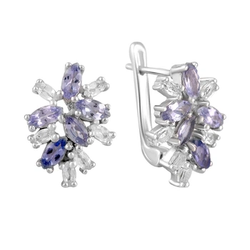 Срібні сережки з натуральним танзанітом 7.3ct, топазом білим (2116882)