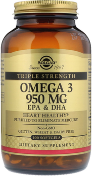 Kwasy tłuszczowe Solgar Omega-3 EPA, DHA Triple Strength 950 mg 100 kapsułek (0033984020580)