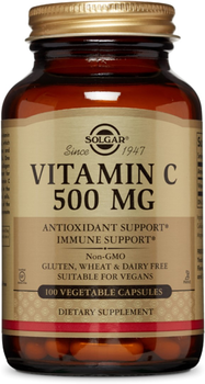 Solgar Witamina C, 500 mg, Witamina C, 500 mg, 100 kapsułek wegetariańskich (0033984032606)