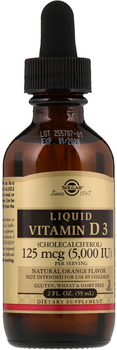 Вітамін Solgar D3, Liquid Vitamin D3, 5000 МО, 59 мл (апельсиновий смак) (33984320482)