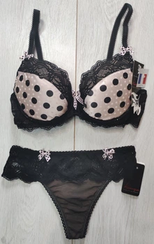 Комплект женского белья Польша PUSH-UP Kinga lingerie de femme CORRIDA PU187 80B чёрный с бежевым